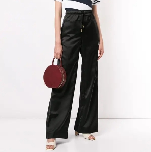 Cedric Charlie Black Drawstring Wide-Leg Trousers 40 - Picture 1 of 8